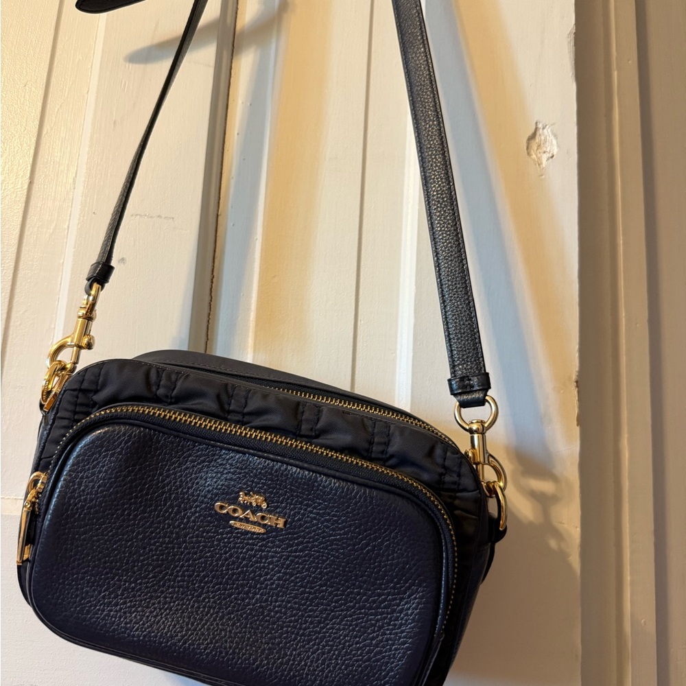 Coach Midnight Blue Crossbody Bag with Gold Accents